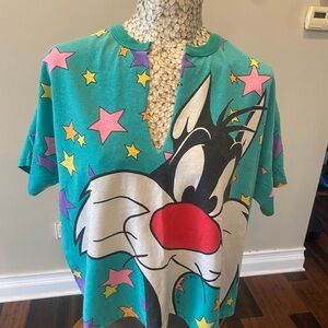 Vintage 1993 Warner Bros. Teal Sylvester Star Tee